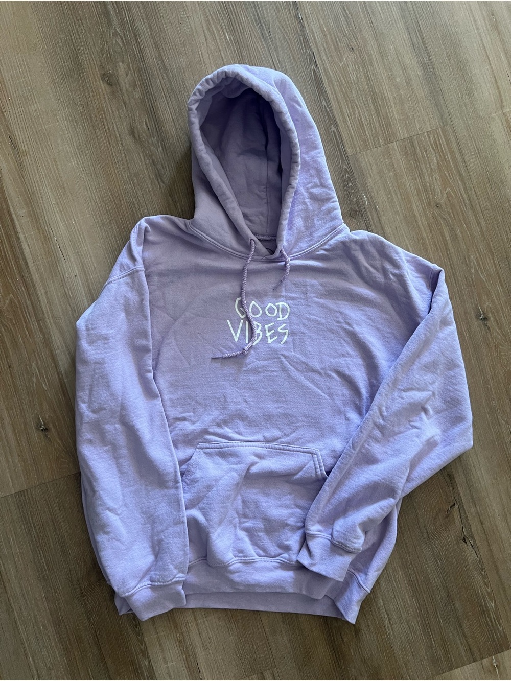 Women's Lavender 'Good Vibes' Pullover Hoodie - Casual Drawstring Sweatshirt